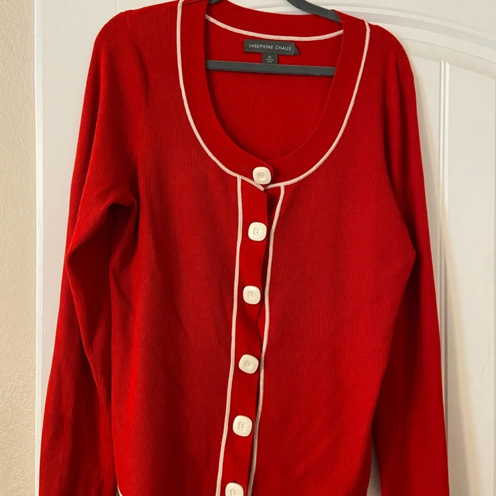 Women’s Josephine Chaus Brand Red and White Vintage Style Cardigan Set XL - Picture 2 of 6